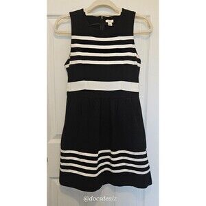 J. Crew Black and White Striped Fit and Flair Sleeveless Dress Size XS